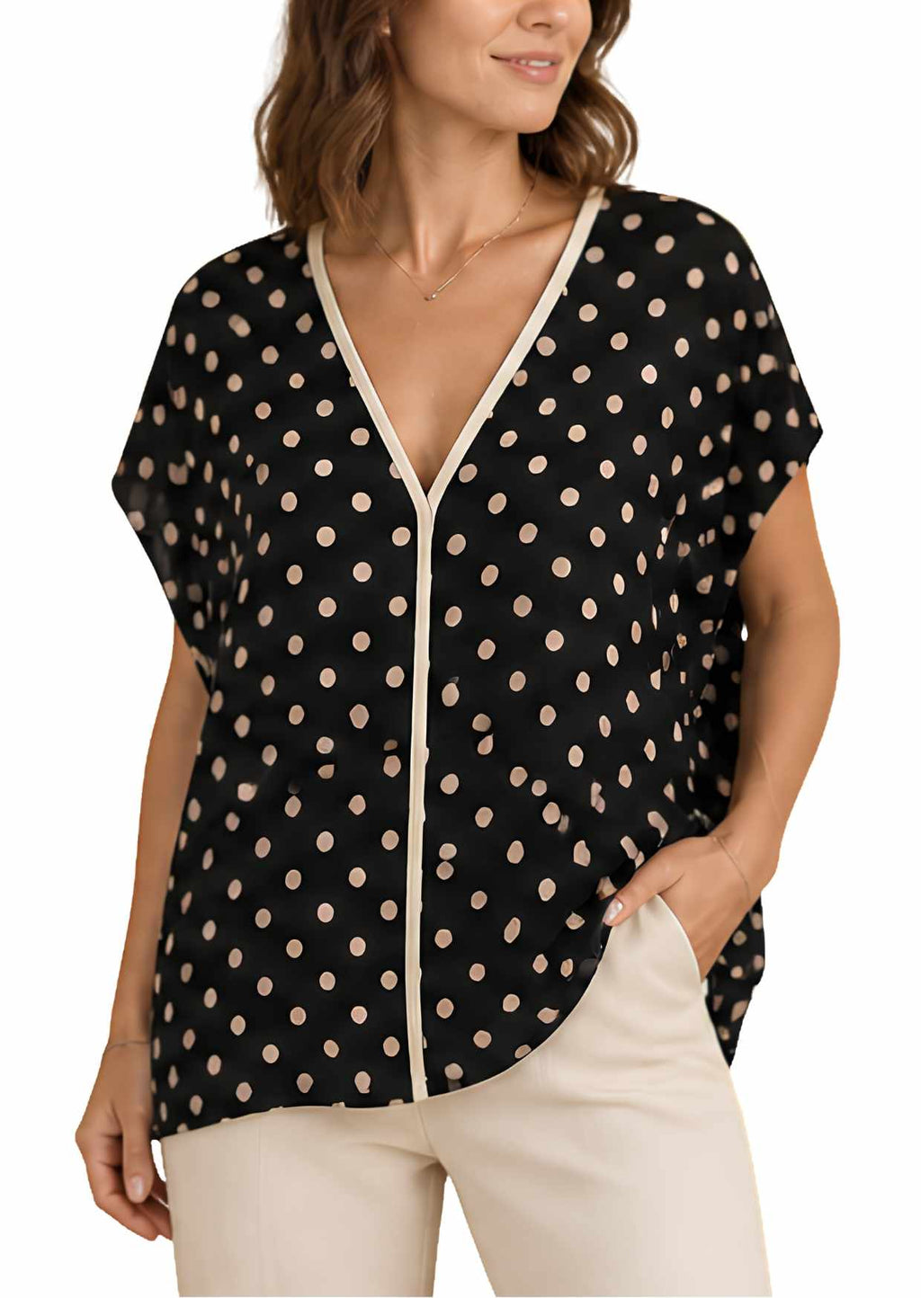 Loose Satin Twill Tunic With Polka Dot Pattern Inspired By French Couture