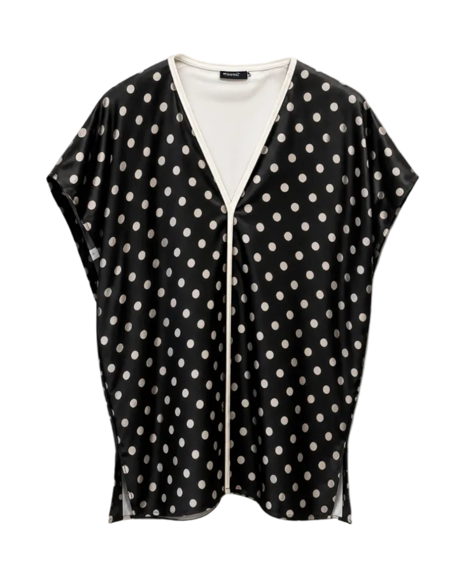 blouse coloris marine à pois blanc
